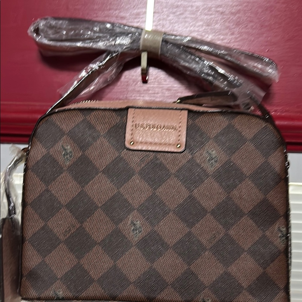 U.S. Polo Assn. Brown Checkered Crossbody Bag